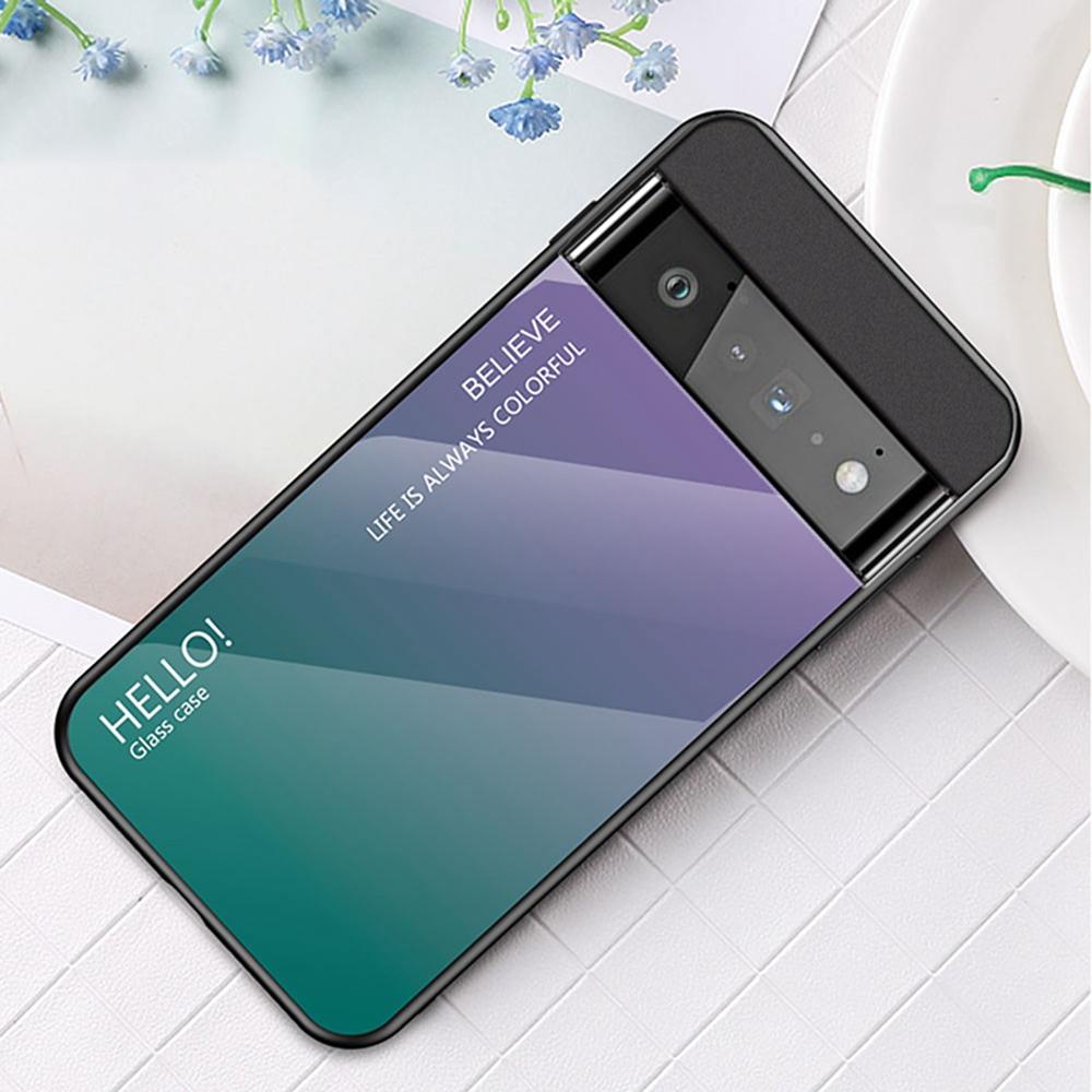 

For Google Pixel 7 5G Gradient Color Case Tempered Glass+PC Back+Soft TPU Hybrid Slim Cover Gradient Purple