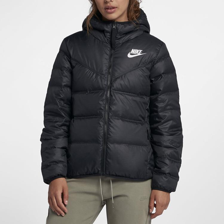 Nike Logo Printed Pattern Hooded Down Jacket Women Outerwear Black CU0283-010