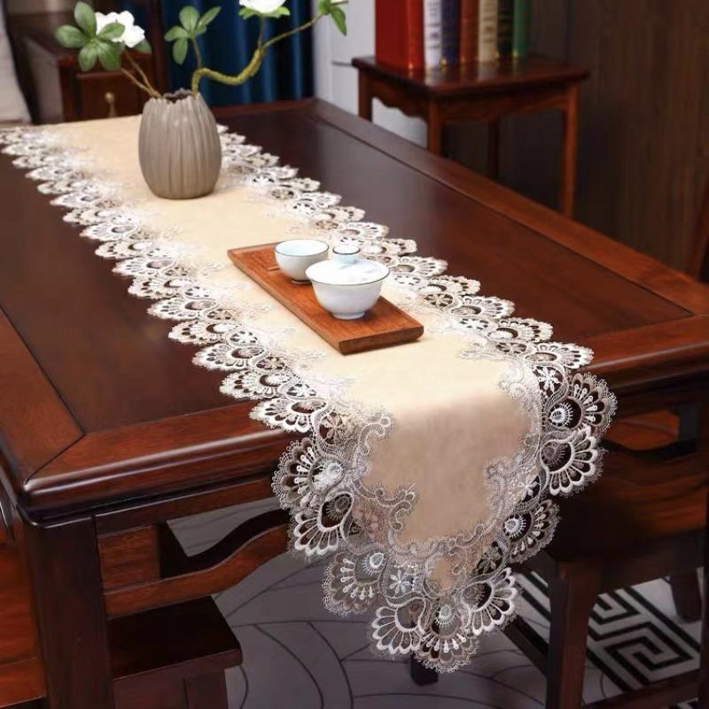 

1pcs Lace Edged Table Runner American Style Light Luxury Waterproof and Oil Resistant PU Long Tablecloth Dining Table Dining Cabinets Cover Cloth 40x100cm 1pcs абрикосовый