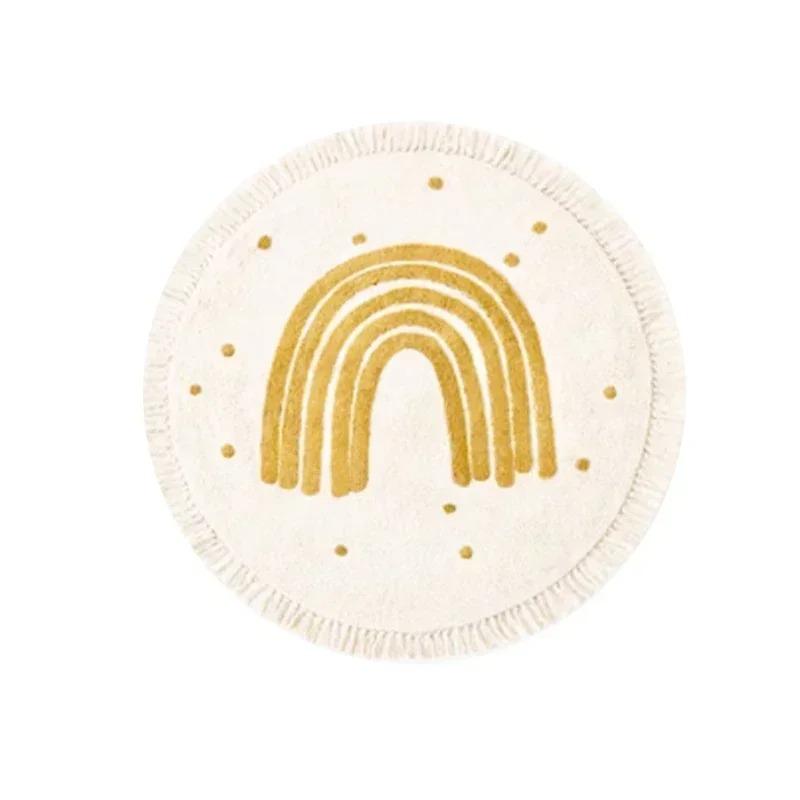 Children's Carpet Round Rainbow Pattern Tassel Bedroom Bedside Mat Home Decoration Rug Cute Girl Style Machine Washable Soft
