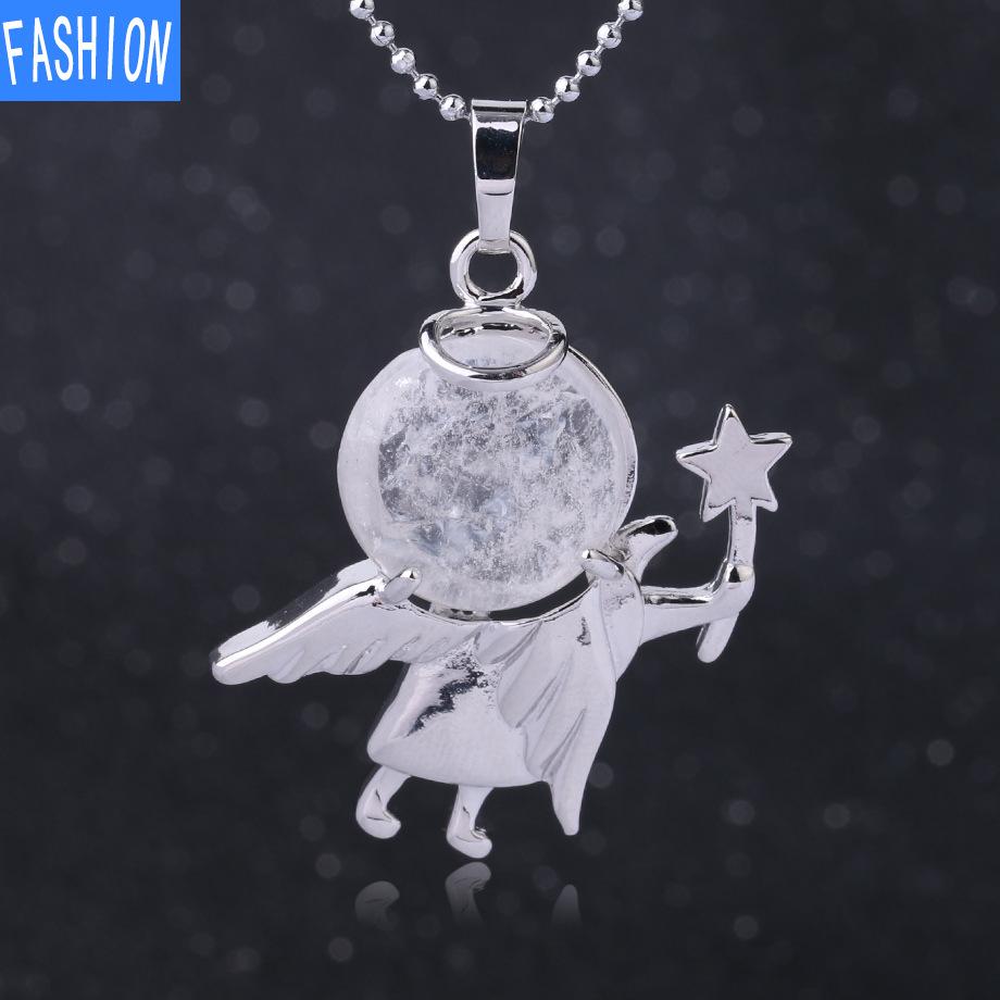 Náhrdelník s přívěskem anděl vílí hůl Přírodní kámen Crystal Polodrahokam vykládaný náhrdelník 19 barev