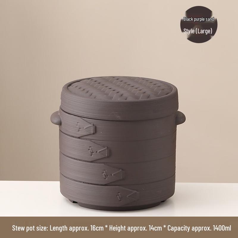 Zhi Shi 1400ml Double-Handle Double-Lid Zisha Stew Pot