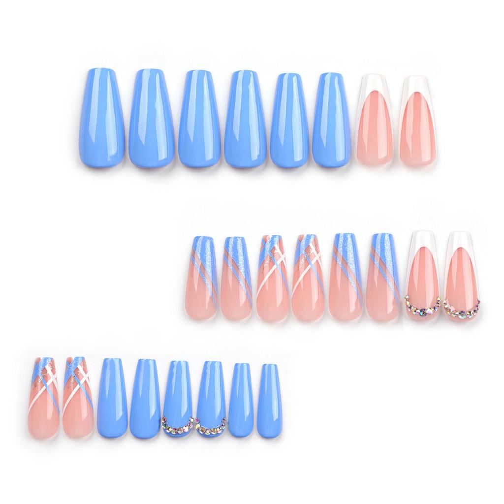 Blue Long Style Wearable Nail Art Tips and Stickers