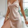 New Style Luxury Nightgown Women Sleep Wear Lace Satin Nightdress Deep V Backless Nightgowns Halter Silk Sleepshirts Night Dress