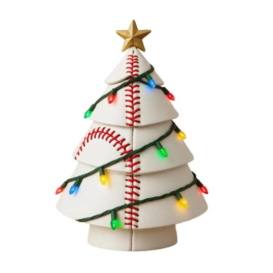 Ball Christmas Tree Ornament Fun Football Xmas Tree Decoration Basketball Tree with Golden Star Topper for Festive Holiday Decor