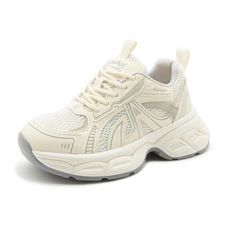 Leather Dad Shoes for Women 2025 Spring New Thick-soled Non-slip Casual Sports Shoes Trendy Color Matching Lace-up Student Shoes for Women