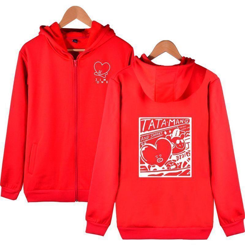 Bts Sweatshirt mit Reißverschluss Bt21 Bangtan Boys Tata Casual Sweatshirt Kpop Hoodie