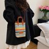 Trendy and Fashionable Straw-woven Small Square Bag Korean Version Contrasting Color Woven Bag Women's 2025 Summer New Niche Simple Messenger Bag