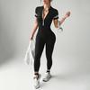 Cross-Color Yoga Jumpsuit: Short Sleeve, Zipper, Nine-Point Design for Women