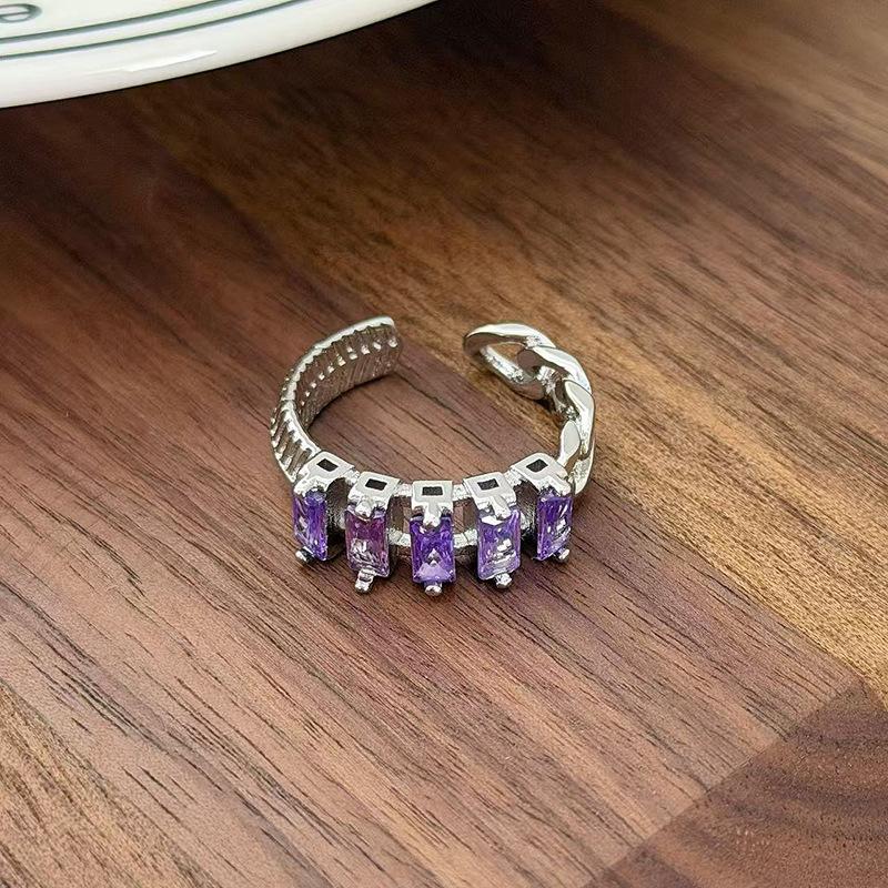 Nine Purple Fire Purple Diamond Super Immortal Zir*****Pen Ring Exquisite Light Luxury High-End Niche Design Stacked Ring Girl