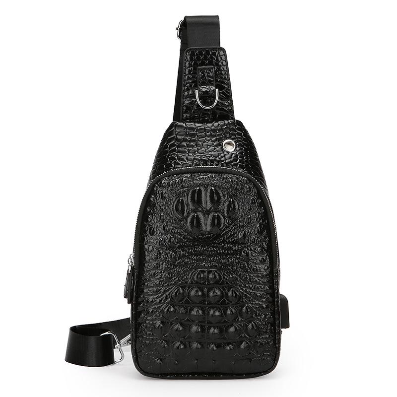 Men's Retro Crocodile Pattern Chest Bag - Large Capacity European and American Style Crossbody & Shoulder Bag.