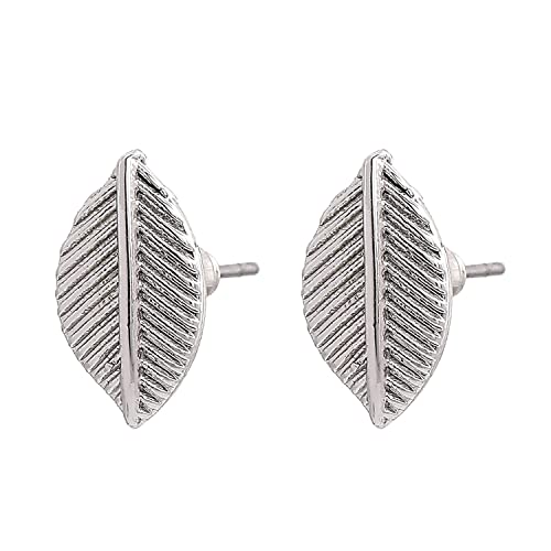 Gehena by Estele Rhodium Tone Cherry Leaf Stud Earrings for Women