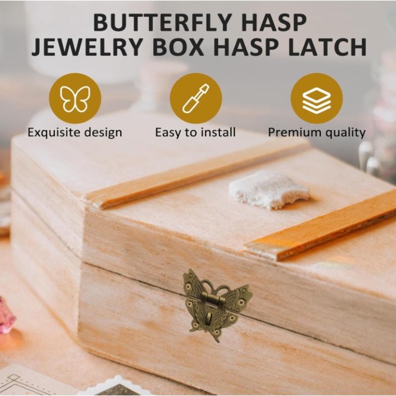 DIY Butterfly Latch and Screw, Antique Brass Zinc Alloy Small Wooden Jewelry Box Gift Box Cabinet Brass  Antique Latch