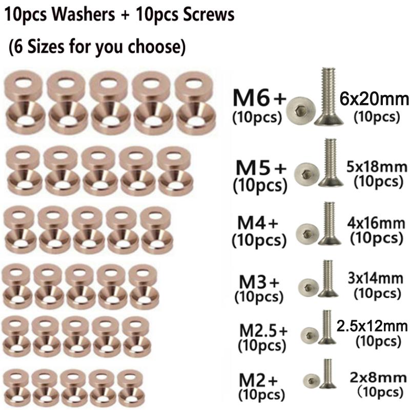 10pcs Car Modified Hex Fasteners Fender Washer Bumper Engine Concave Screws Aluminum Fender Washers and M2-M6 Bolt for Honda