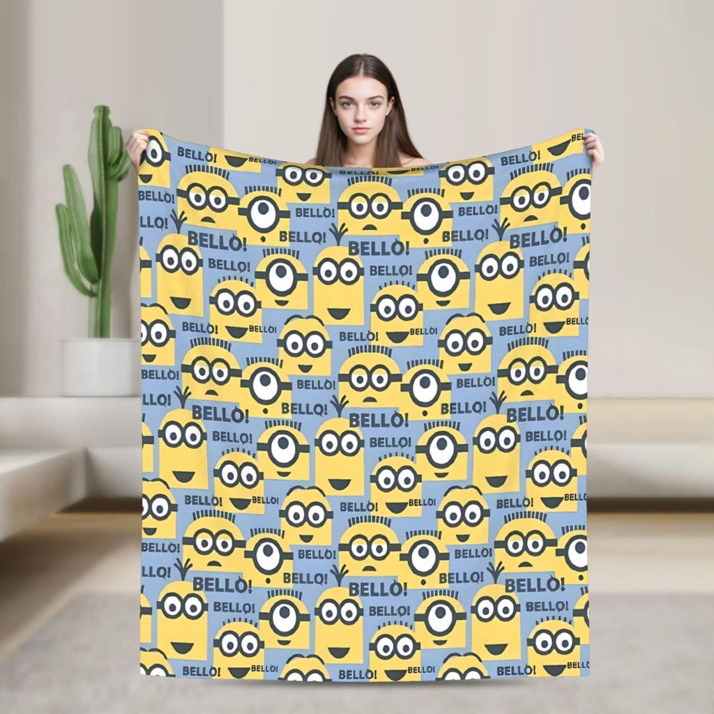 Cartoon M-Minions Flannel Blankets Winter Warm Throw Blanket for Kids Adult Bedroom Print Bedspread Sofa Bed Cover