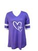 Spring/Summer Women's Heart Print V-Neck Striped Loose T-Shirt with Drop Shoulder
