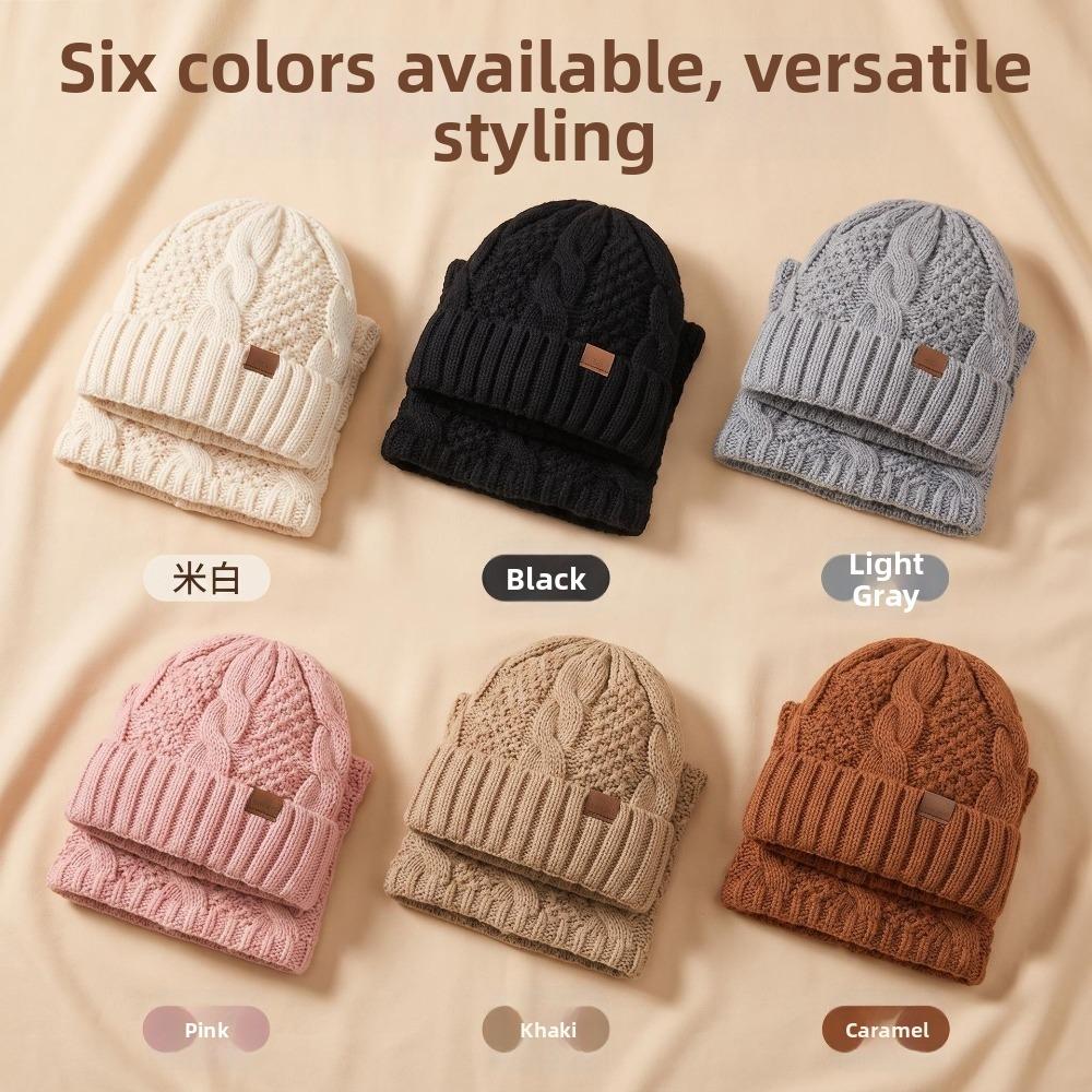 Cable Knit Knit Hat Scarf Set 2-Piece Set Thick Warm Beanie Hat Winter Cap Neck Warmer  Outdoor Use