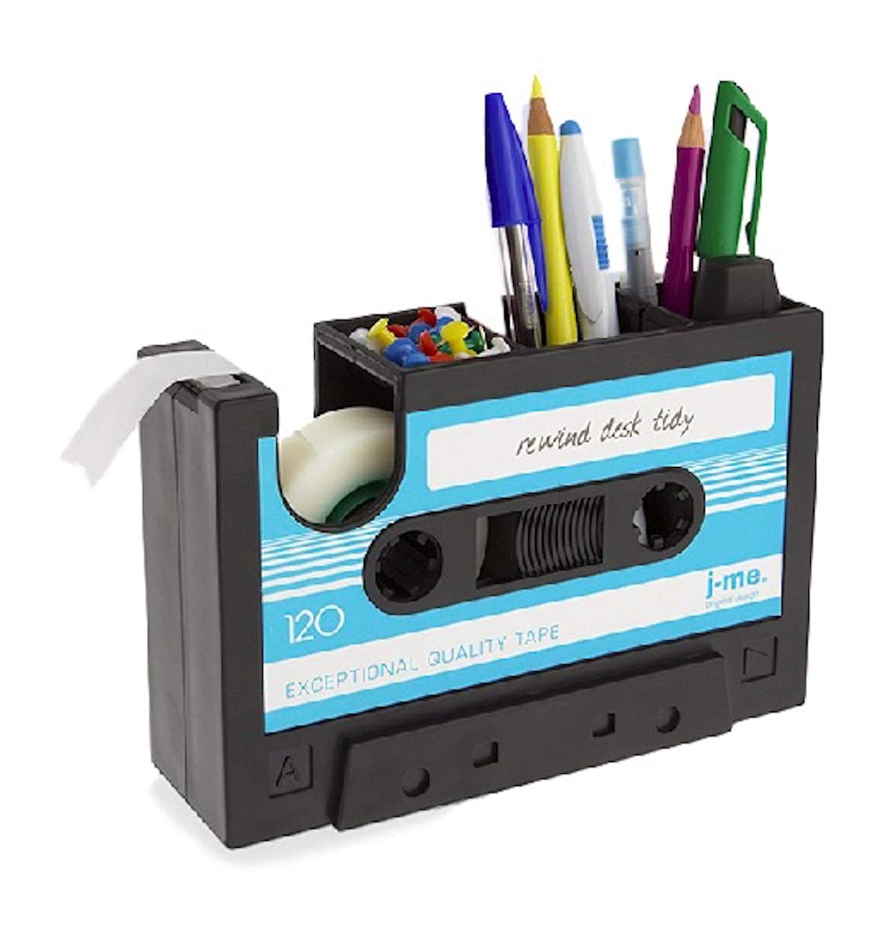 

Desk Organizer with Cassette Tape Pen and Tape Multifunctional Desktop Storage and Small Item Organizer for Office and Stationery Queen-b Holder, синий