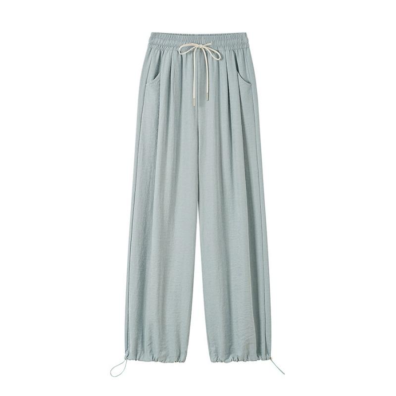 

Новые женские летние тонкие повседневные и тонкие прохладные домашние уличные женские брюки, не мнущиеся, влагопоглощающие, с эластичной талией, прямые брюки L небесно-голубой