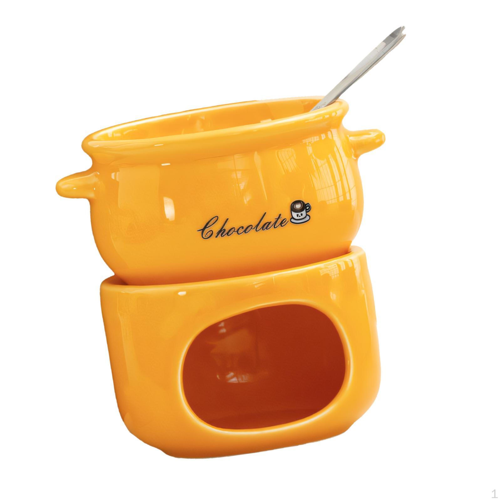 Керамический набор для шоколадного фондю, подогреватель масла, кухонная утварь для и сырного фондю. оранжевый