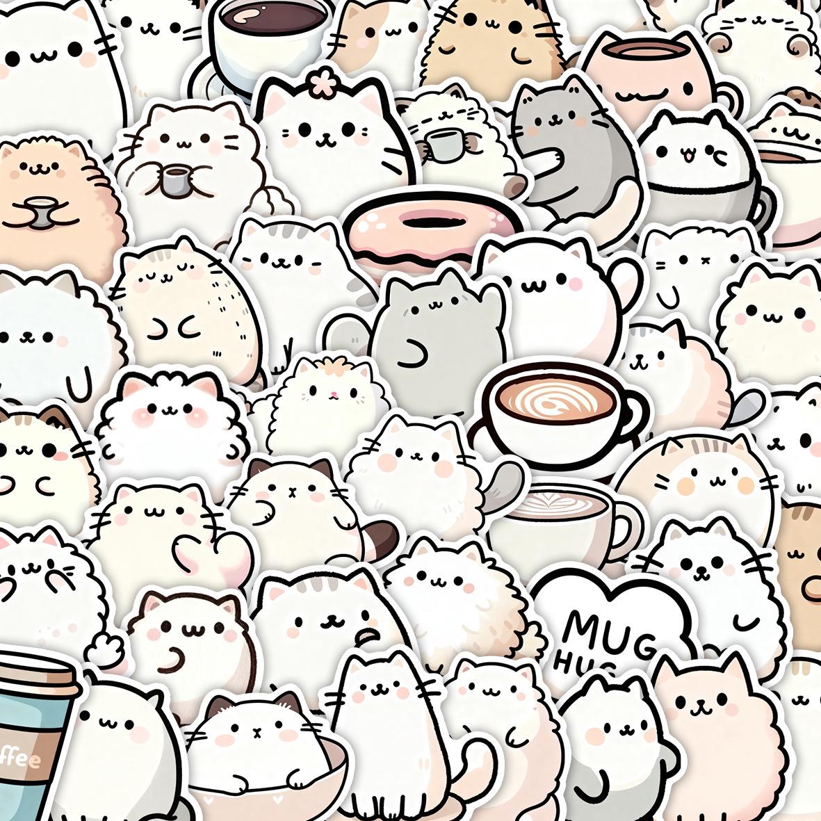 

50-Pack Cute Cartoon Anime Cat Stickers for DIY Notebooks & Luggage - New and Popular Design