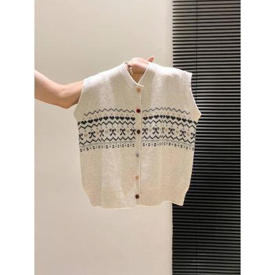 Fair Island Jacquard Color Button Knitted Vest Cardigan Women's Autumn and Winter Design Sense Stacked Wearing Vest Lazy Wind Loose Top