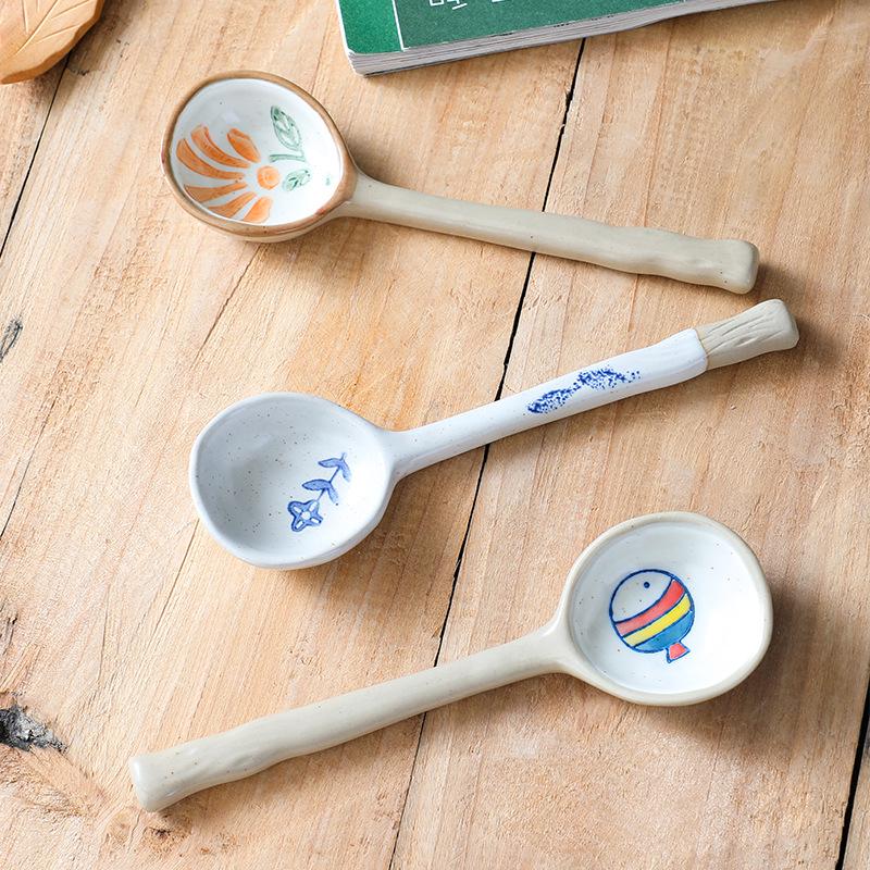 Hand-painted Ceramic Spoon: Cute Long Handle for Dessert, Coffee, Soup, and Kids.