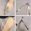 Fashion Pointy Transparent Sandals 2024 New Summer Leather Net Red With A Line With Rhinodrill High Heels Female Stiletto Bun Head