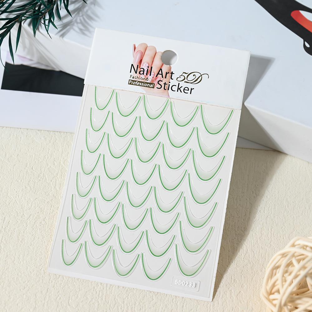 1pcs Gold Glitter French Design Nail Stickers White Silver Curve Lines Stripe Wave Nail Decals Slider Reflective Manicure Wraps