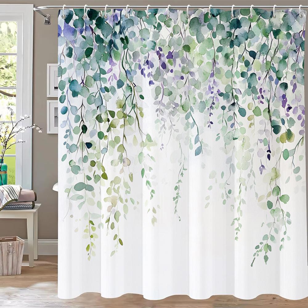 Beautiful Blue Flowers Shower Curtain, Bathroom Decorative Curtain, Printed Floral Polyester Home Curtain With Hooks