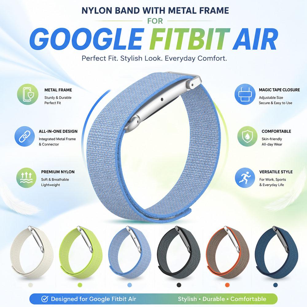 Sport Loop Traspirante Morbido per Google Fitbit Air 2 Pezzi Colore Coordinato Fibbia Magica Leggero Nylon Cinturino di Ricambio