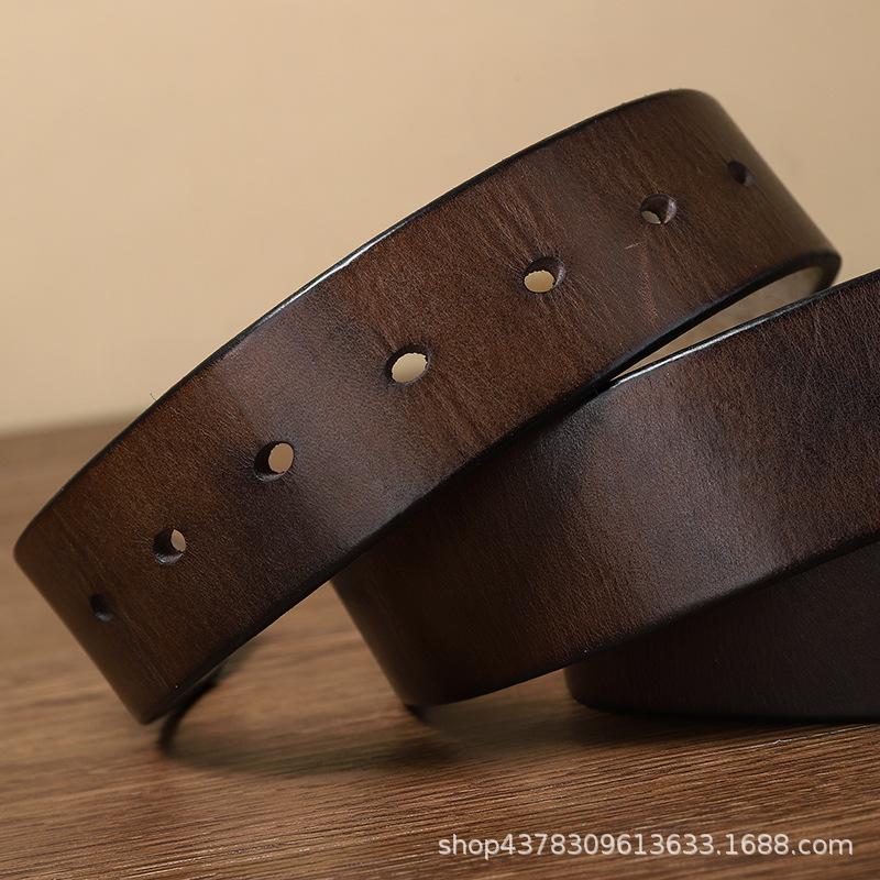 Personalized Fashion Trend Contrasting Spot Belt Men's Genuine Leather Needle Buckle Layer Cowhide Retro Pure Copper Denim Belt