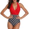 Women Bodysuit Bikini Sexy Deep V Print Swimwear Backless Swimsuit Bathing Suit