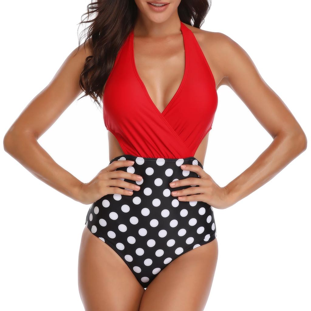 Women Bodysuit Bikini Sexy Deep V Print Swimwear Backless Swimsuit Bathing Suit