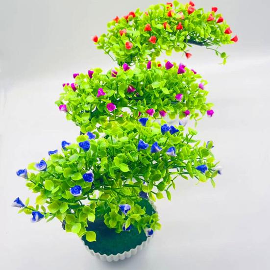 Fake Bonsai Romantic No Watering Plastic Beautiful Artificial Flower Bonsai with Pot