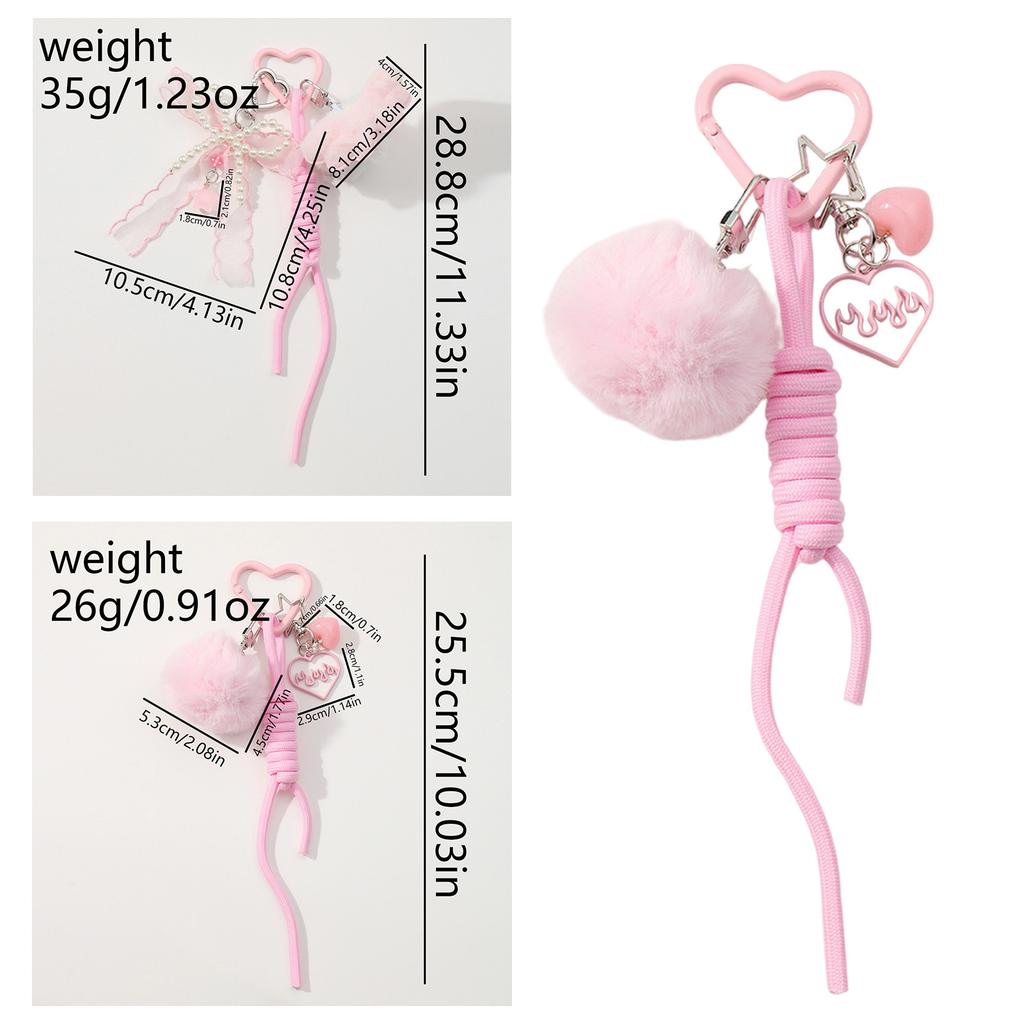 Plush Pompoms Keychain Heart Keying Pendant Car Key Chain Hanging Ornaments Rope Keyholders Bag Charm Decorations