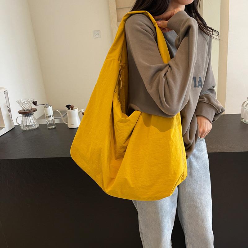 Casual Solid Color Canvas Tote Bag For Women With Large Capacity And Fashionable Stitching For Daily Use