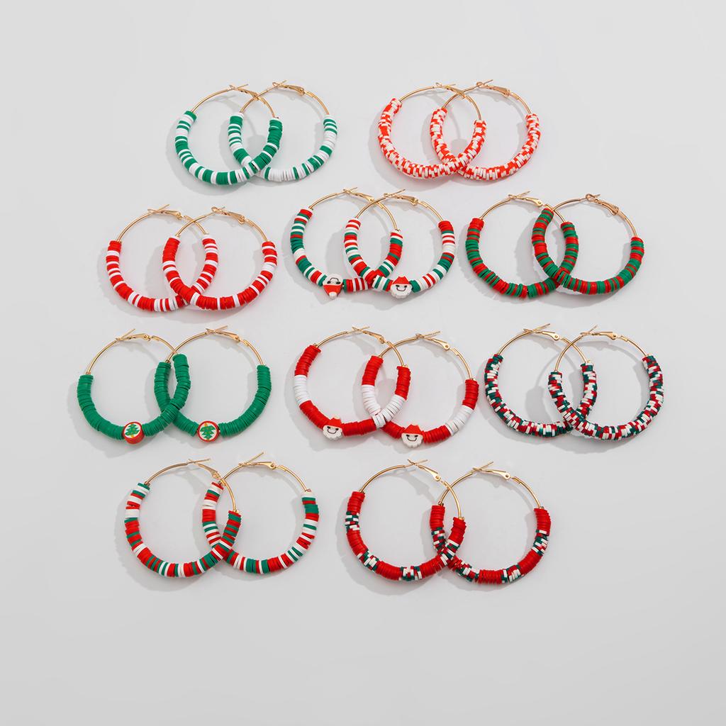 Creative Christmas Contrast Earrings, Personalized Holiday Gifts Santa Soft Pottery Round Ring Earrings