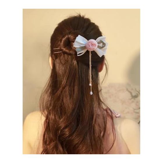FASELE Hair Stick, Hair Accessory, Casual, Stylish, Sweet, Cute Rose Flower Ribbon Hair Clip, Popular Women's Elegant Fashionable for Kimono, Western