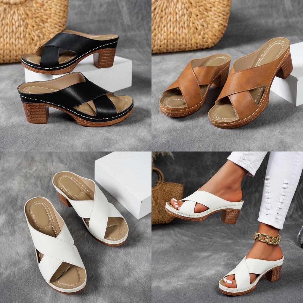 Summer Womens Cross Strap High Heel Sandals With Pu Upper For Casual Wear