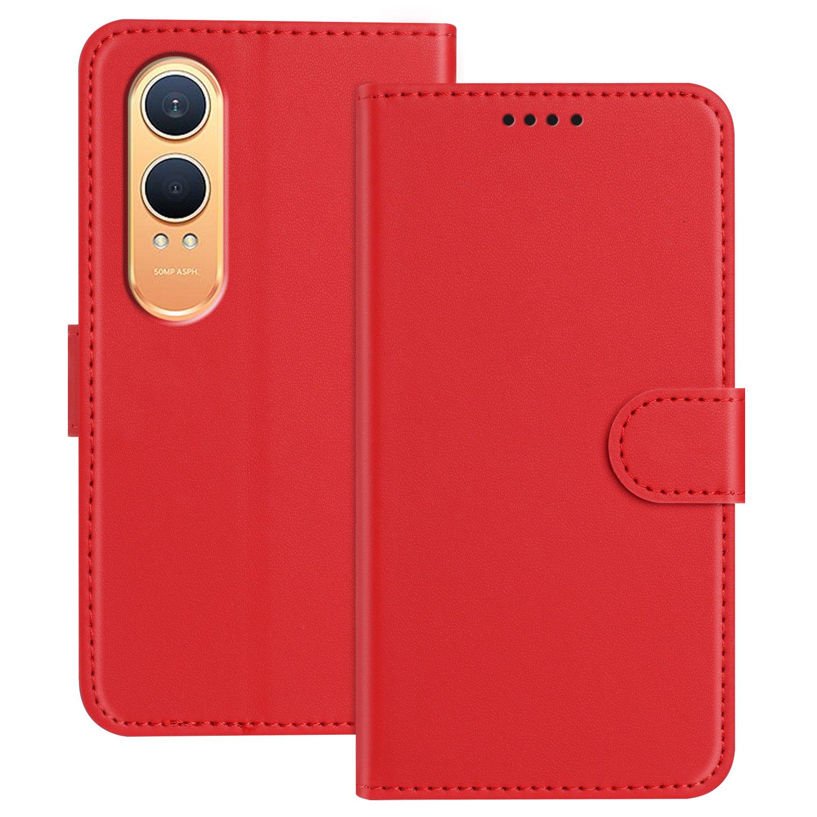 

For OnePlus Nord CE4 Lite 5G Leather Case Wallet Stand Solid Color Anti Drop Phone Cover Red
