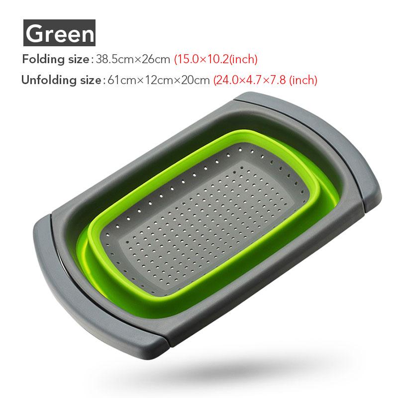 

Складная прямоугольная силиконовая сливная корзина, выдвижная корзина для фильтра воды, бытовая корзина для фильтра фруктов и овощей One size fits all зелёный