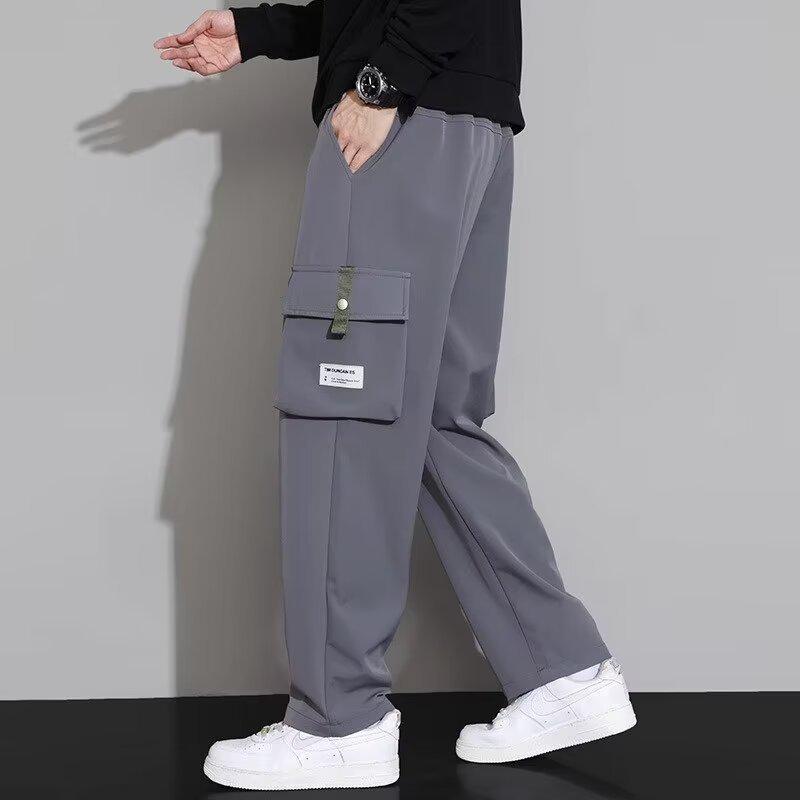 Trendy Men's Multi-Pocket Straight-Leg Work Pants - Velvet, Loose Fit, Ideal for Autumn/Winter Casual Wear