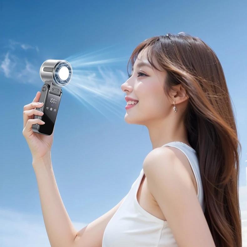 New 4000mAh Semiconductor Refrigeration Handheld Fan Turbine High-speed Violent Electric Fan Folding Neck Ice Pack Small Fan