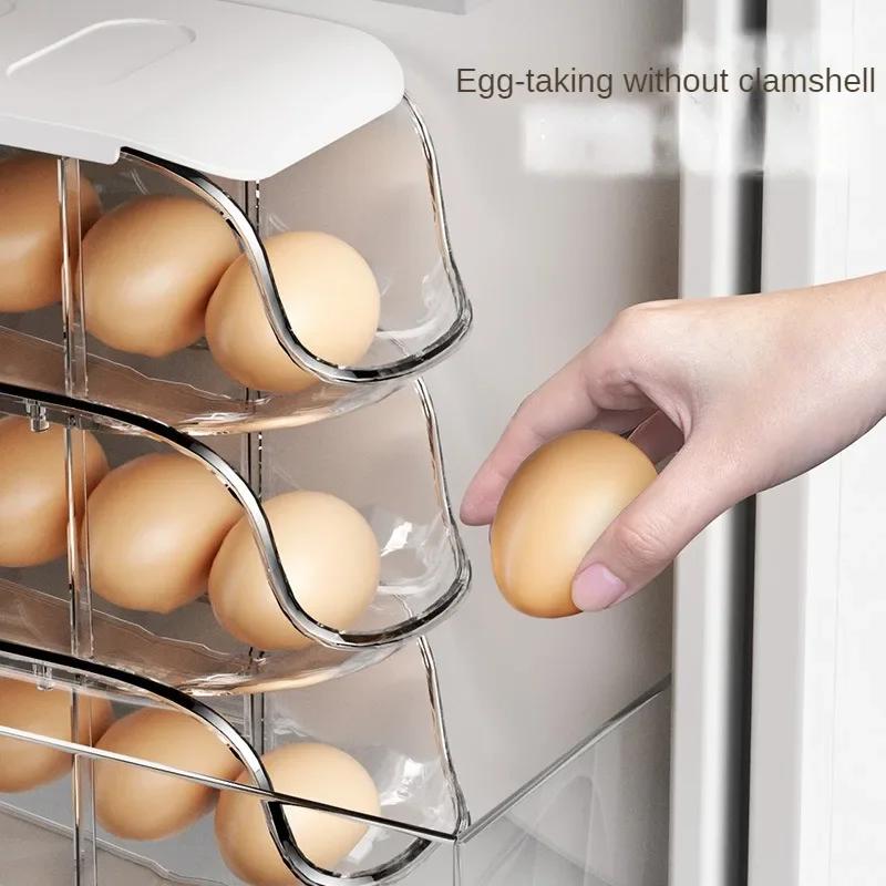2-layer Sliding Storage Egg Box Refrigerator Kitchen Storage Automatic Rolling Egg Box Home Kitchen Accessories Organizer