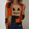 Women's Casual Long Sleeve Sweatshirt Halloween Patchwork Stitching Design Crew Neck Pullover Top for Fall Seasonal Wear