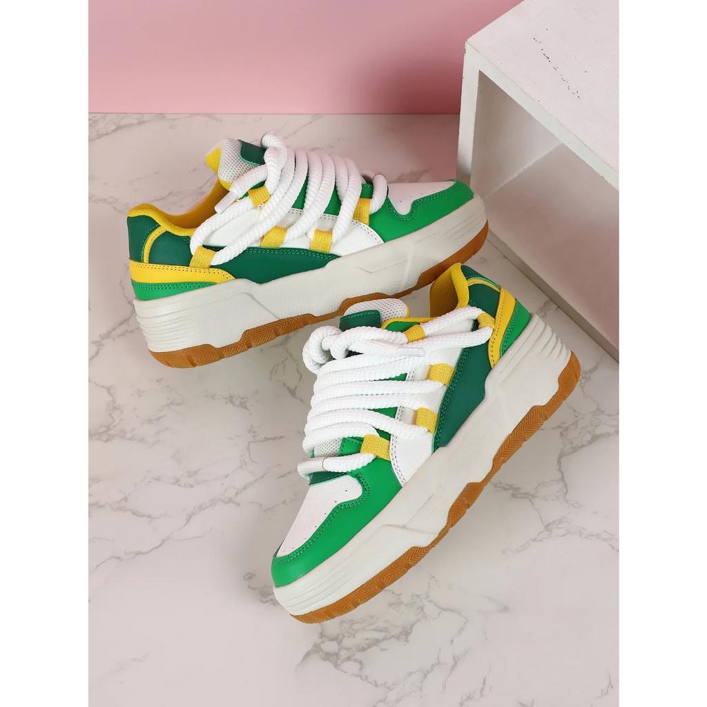 Fashion Platform Sneakers Women Chunky Shoes PU Leather Casual Shoes Ins Board Shoes Lace-up Outdoor Walking Footwear