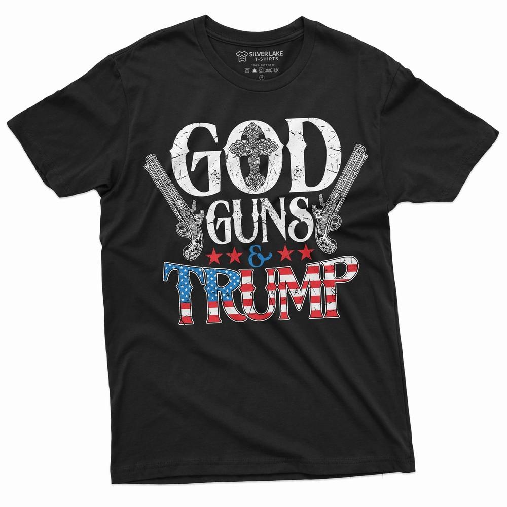 Men s God Guns and Trump T-shirt Presidential Elections Political Tee Shirt Unisex T-Shirt S