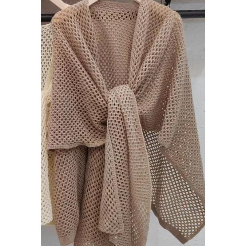 Fashion Women Knitted Cardigan Cover Up Spring Autumn Sweater Elegant Solid Shawl Ponchos Hollow Out Thin Long Sweater Casual Loose Coat Clothing