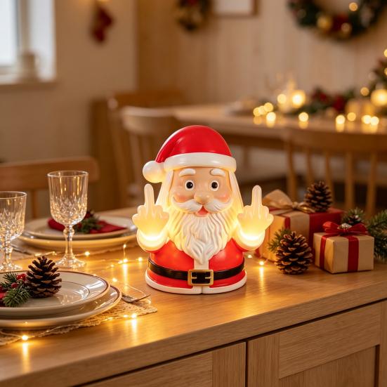 Funny Gifts for Adults Christmas Middle Finger Light, Naughty Santa Claus Reindeer Giving Lamp with LED Decorative Resin Figurine Warm Glow, Wall And
